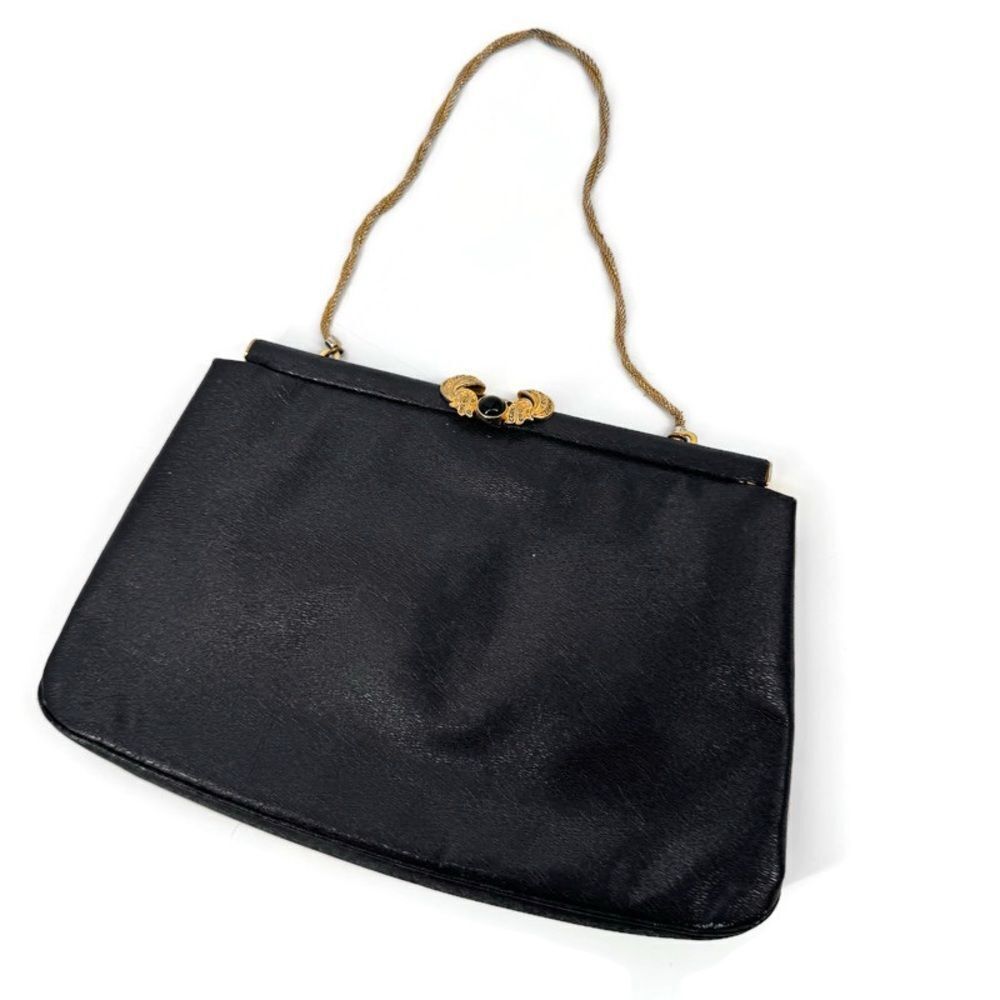 Vintage 50s-60s‎ Rosenfeld Black Leather Evening Clasp Bag